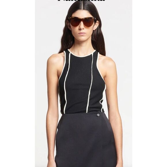 Nanushka ENNA Patchwork Mesh-Jersey Tank Top in Black NWT Size XS - Picture 2 of 9